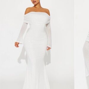 Fashion Nova White Off-Shoulder Maxi Dress